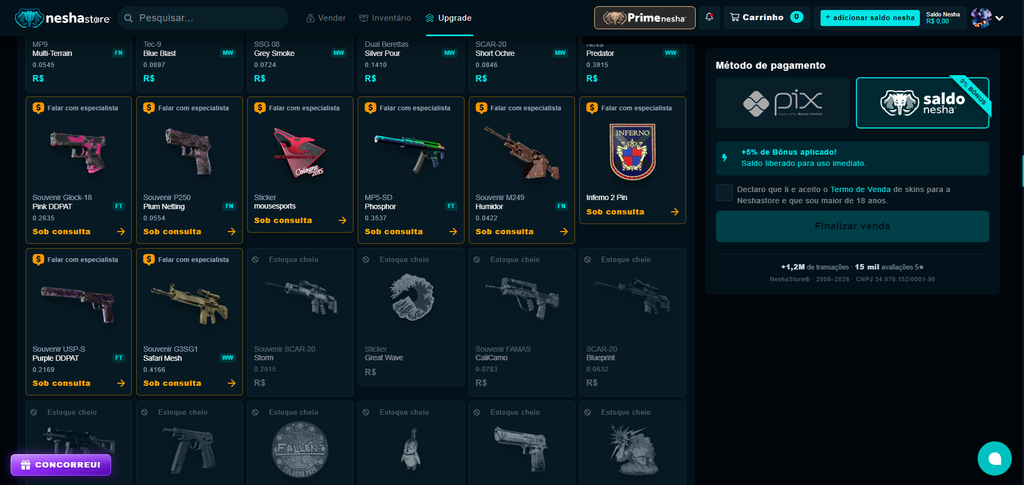 Itens vendidos sob consulta na NeshaStore