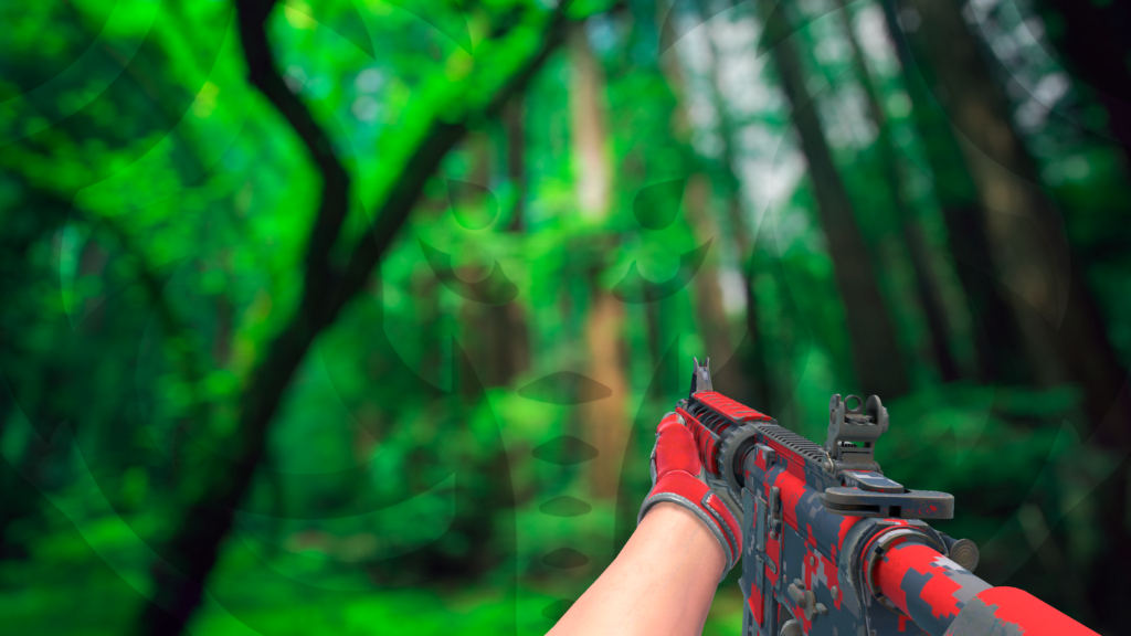 M4A4 Camuflagem Digital Vermelho luvas teia rubra