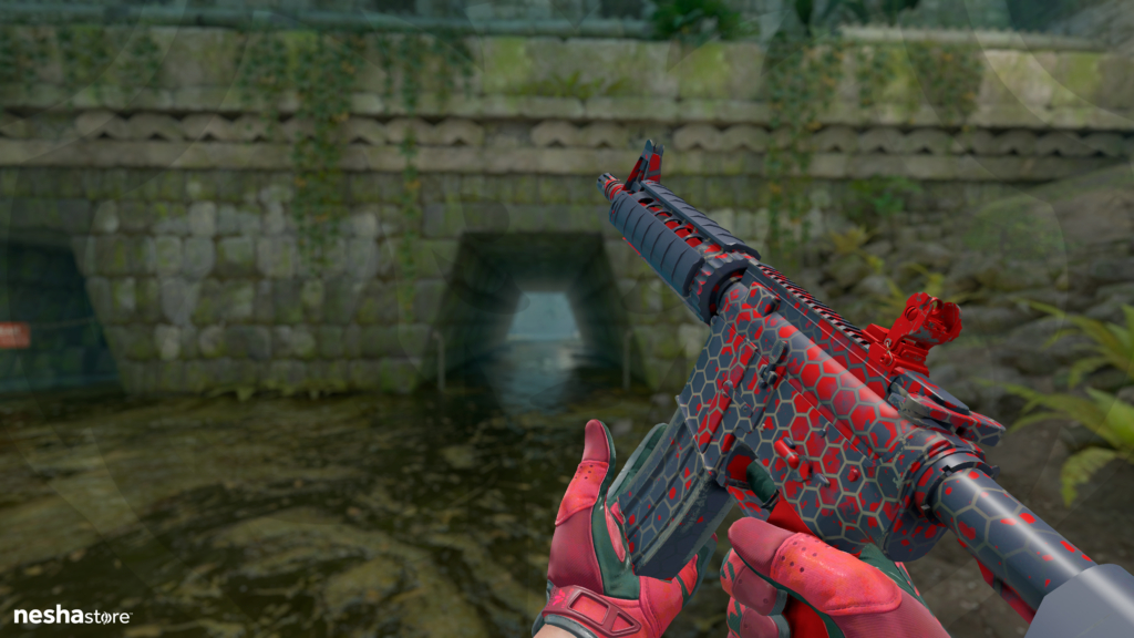 M4A4 Conversor com Luvas Esportivas Shemagh Escarlate