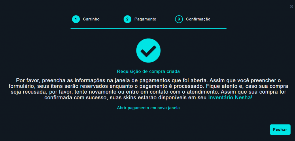 Confirmação de pedido
