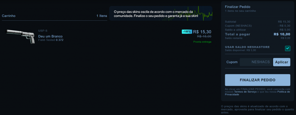 Carrinho - Saldo Neshastore