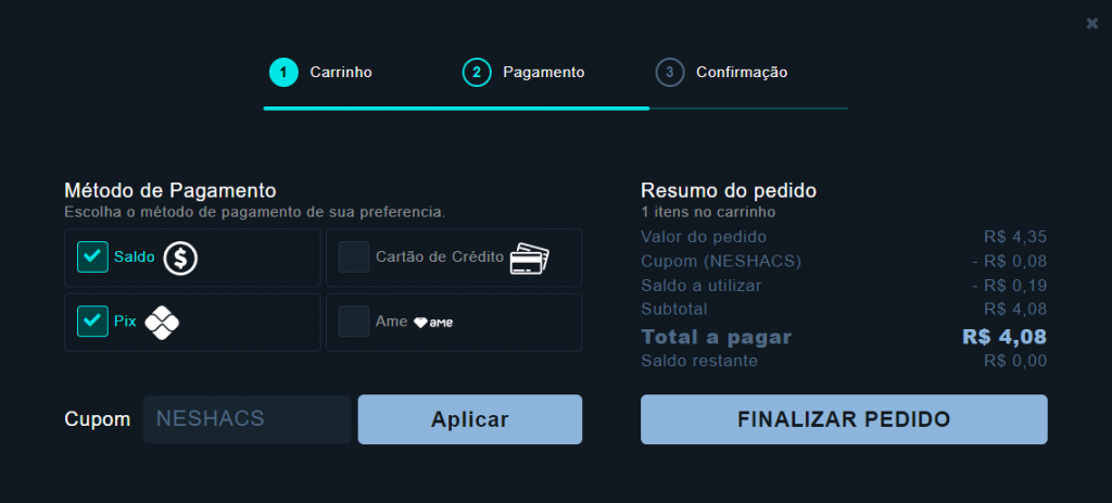 Tela Pagamento Neshastore
