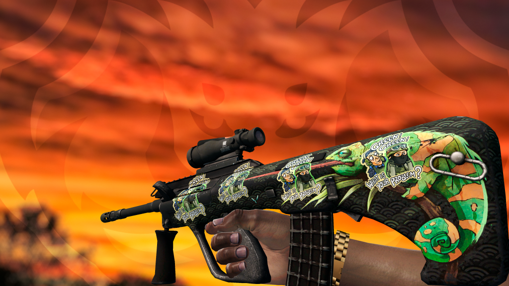 AUG Camaleão com adesivo Problema do Verde