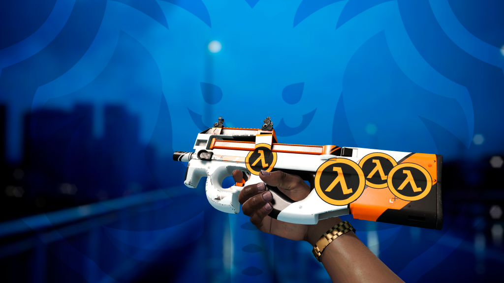 P90 Asiimov com adesivo Lambda